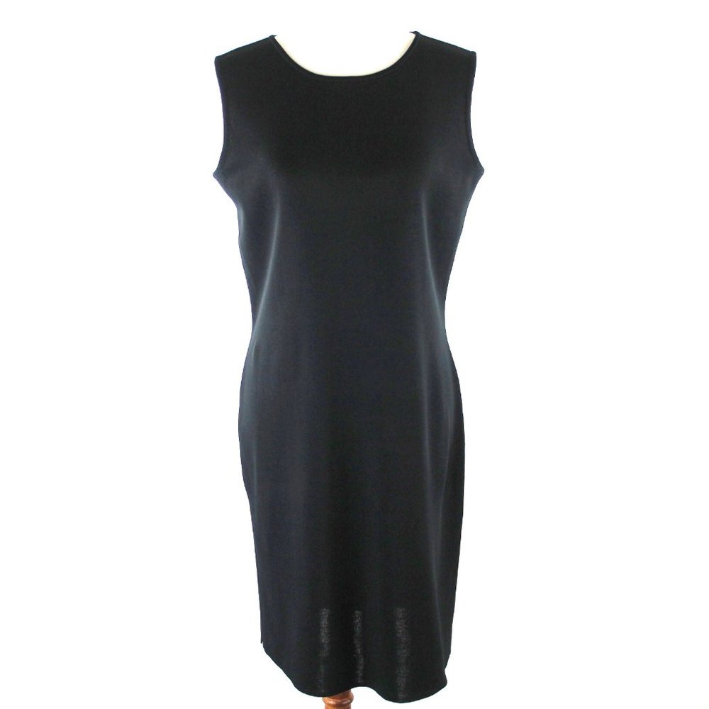 Ming Wang Acrylic Black Knit Crewneck Sleeveless Sheath Mini Dress PS Petite